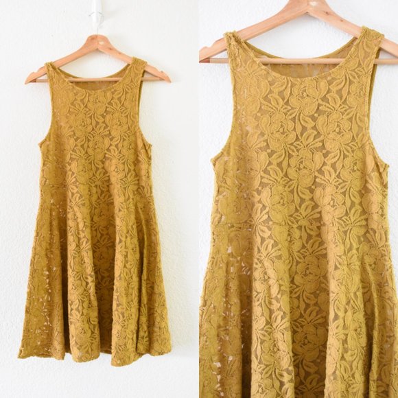 Free People Miles Of Lace Mini Dress in Gold - Picture 3 of 14